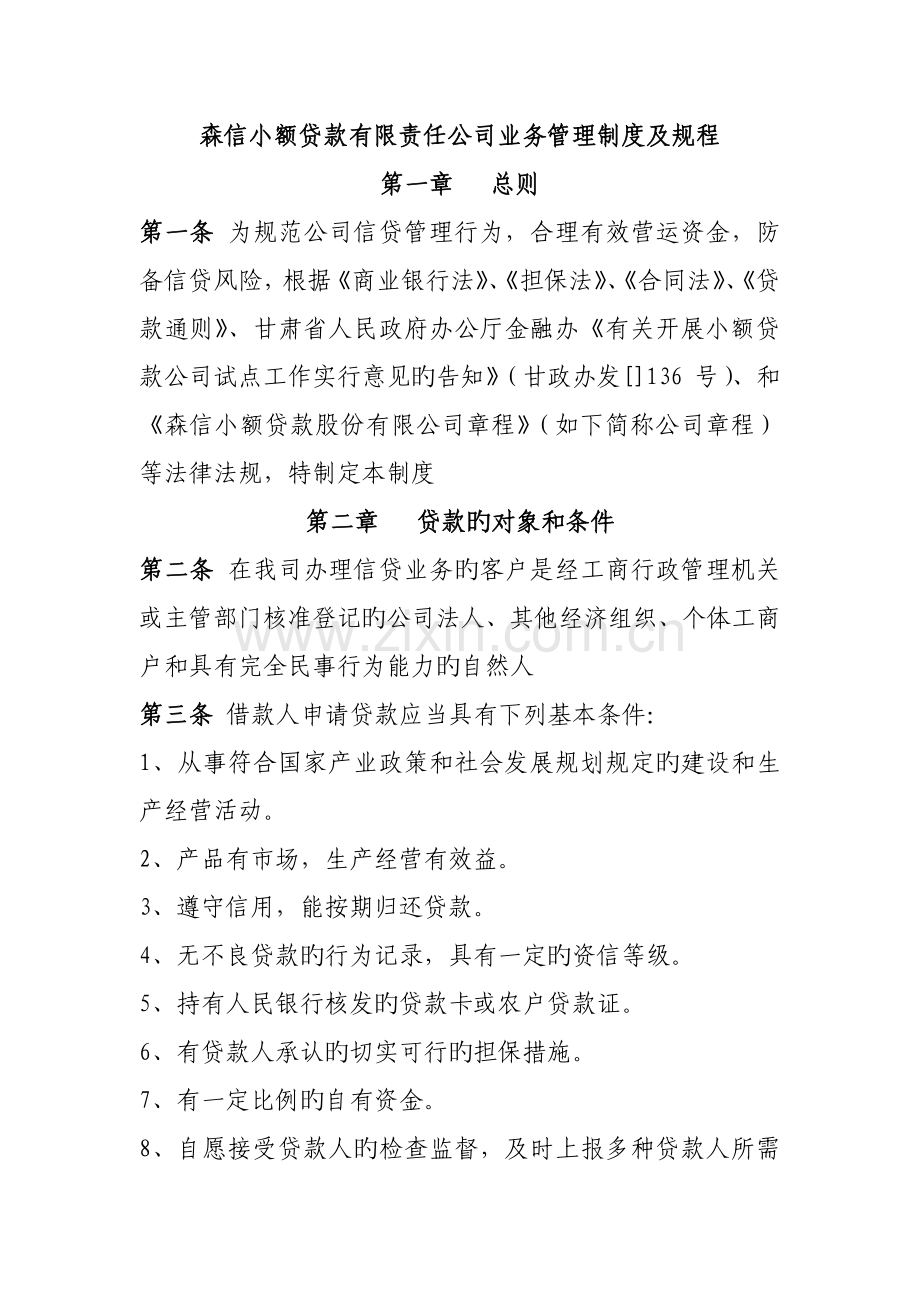 小额贷款有限责任公司业务管理制度及规程.doc_第1页