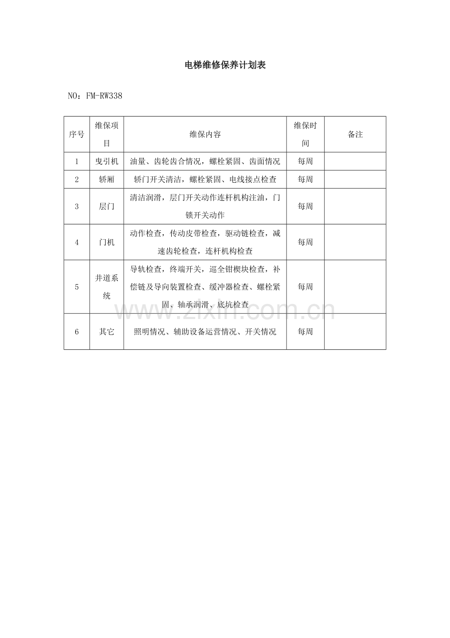 电梯维修保养计划表.doc_第1页