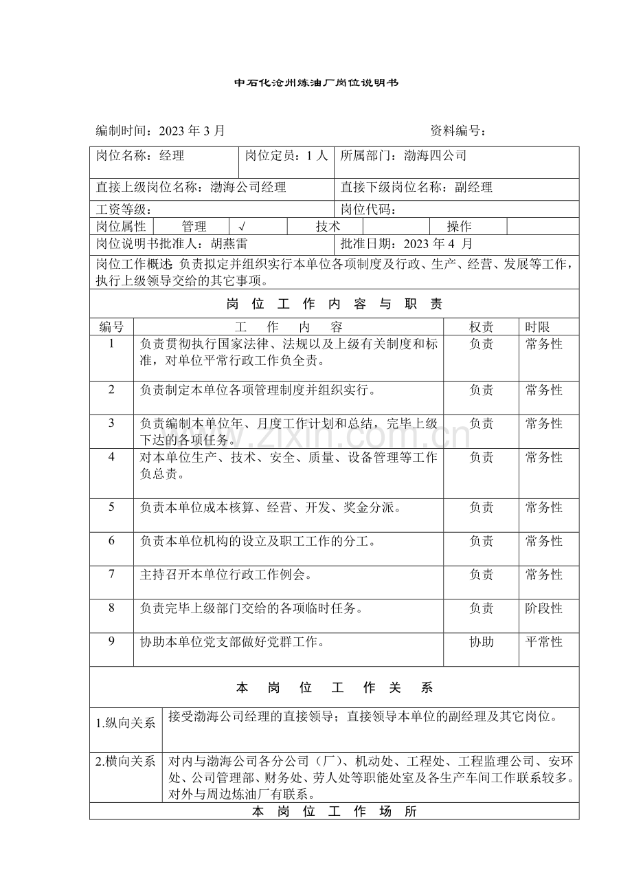 中石化沧州炼油厂岗位说明书.doc_第1页