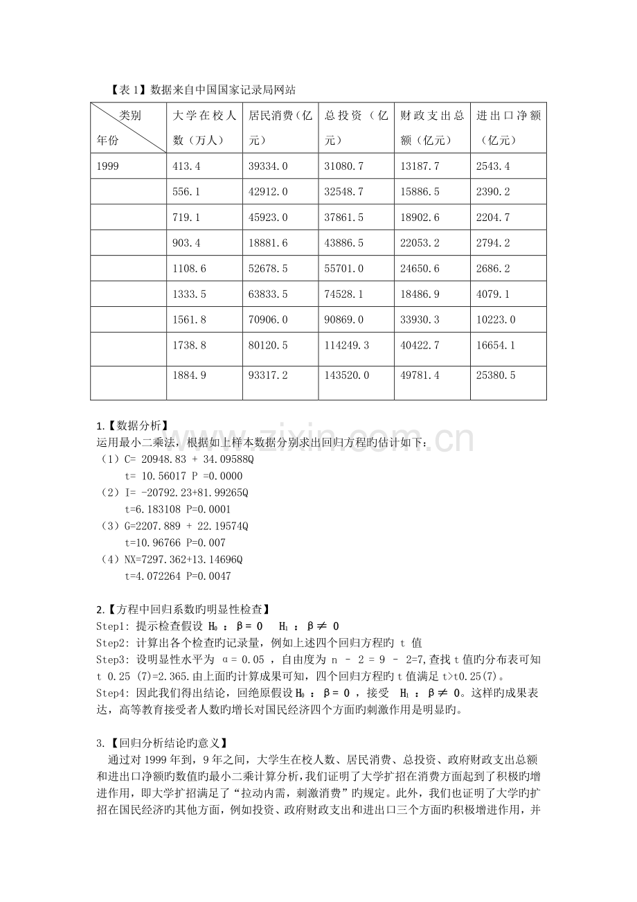 基于计量经济模型的大学扩招对国民经济的影响分析.doc_第3页