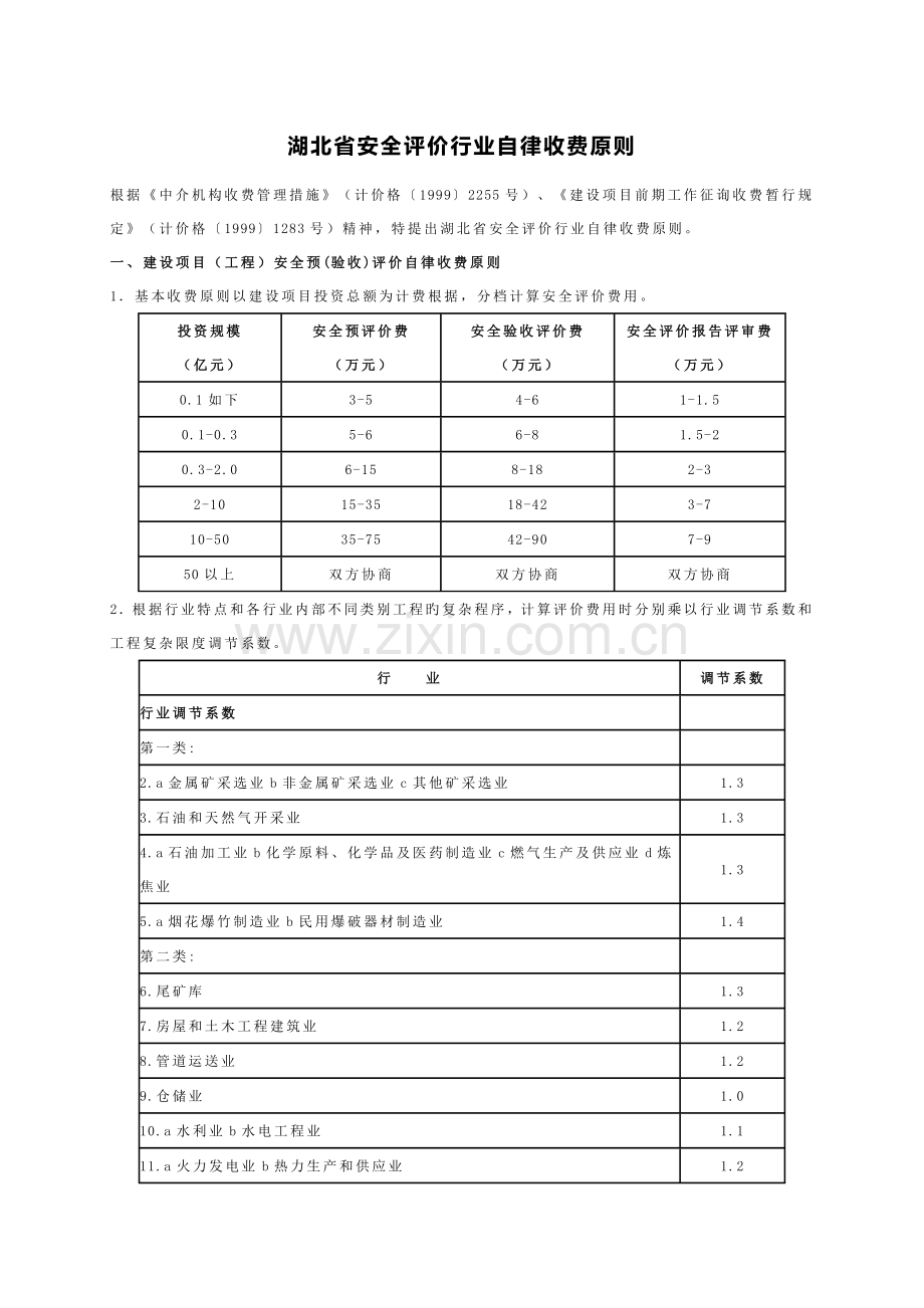 湖北省安全评价行业自律收费标准.doc_第1页