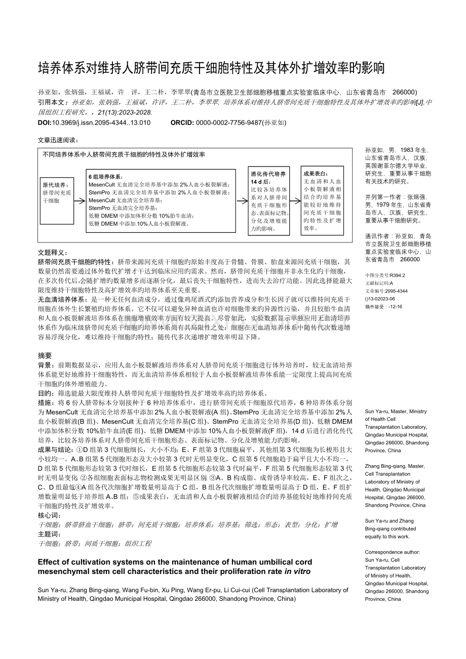 培养体系对维持人脐带间充质干细胞特性及其体外扩增效率的影响.doc_第1页