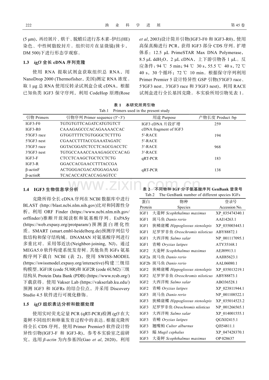 大菱鲆类胰岛素生长因子3基因的克隆和表达分析.pdf_第3页