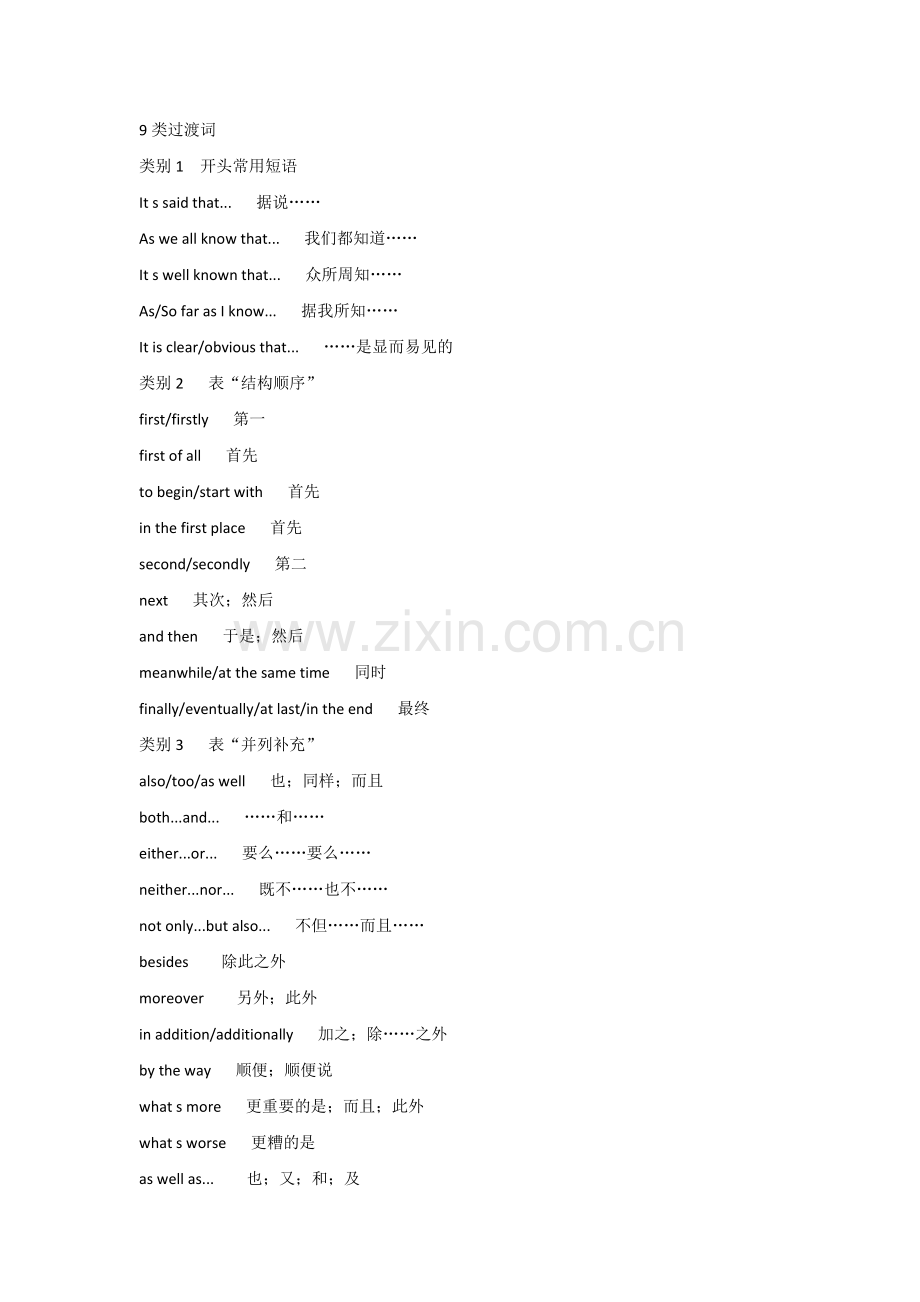 小学英语9类过渡词、30组同义表达.docx_第1页