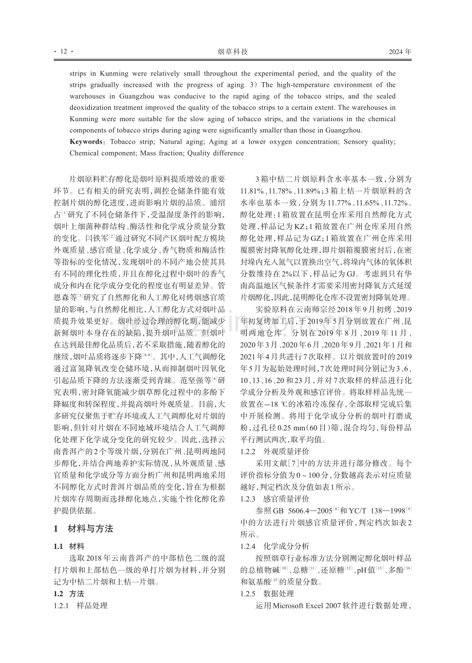 普洱片烟在广州、昆明两地同步醇化的差异.pdf_第2页