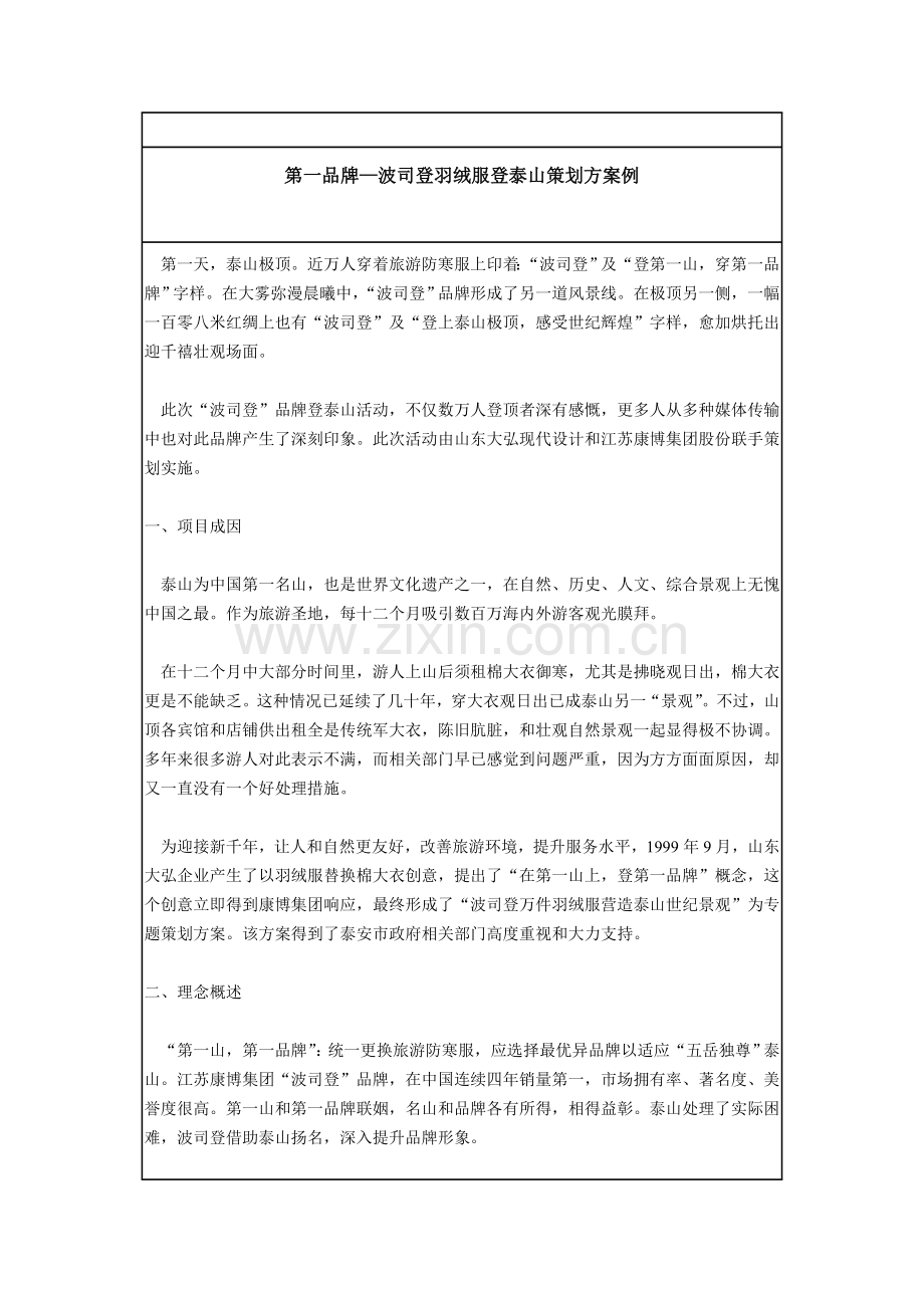 品牌羽绒服登泰山项目策划案例样本.doc_第1页