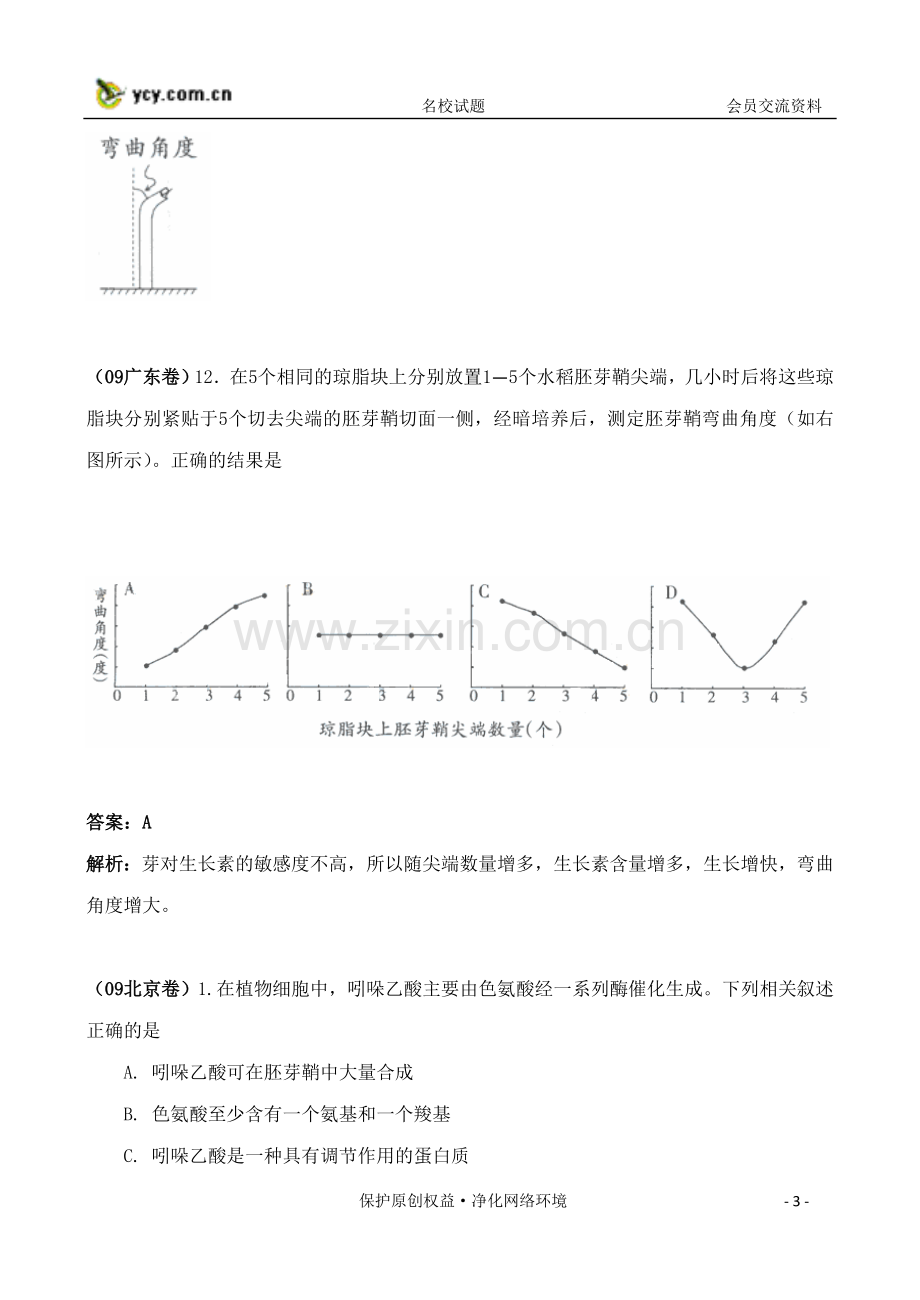 高考生物试题各地高考试题分章汇总植物激素调节.doc_第3页