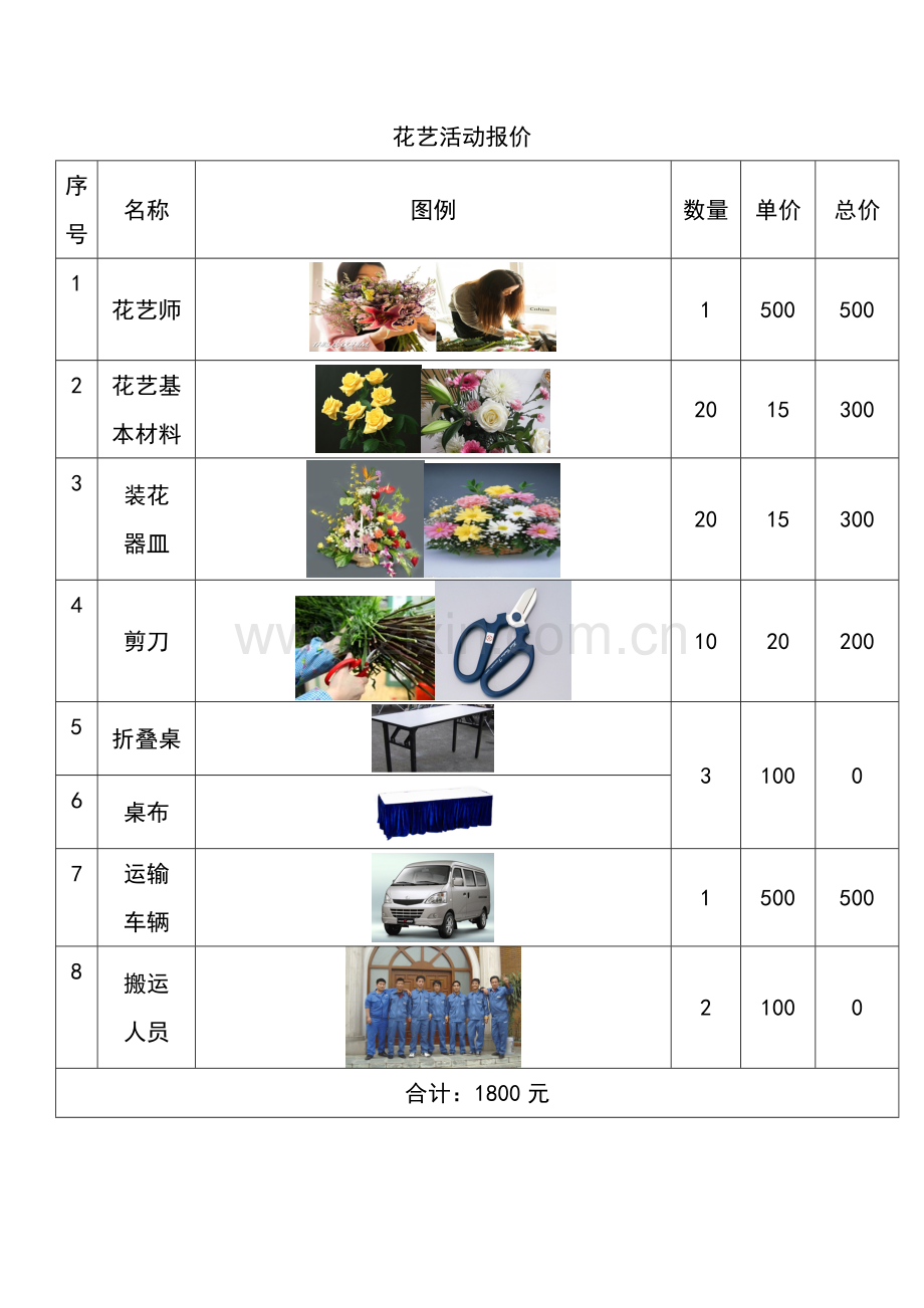 花艺报价单1.doc_第1页