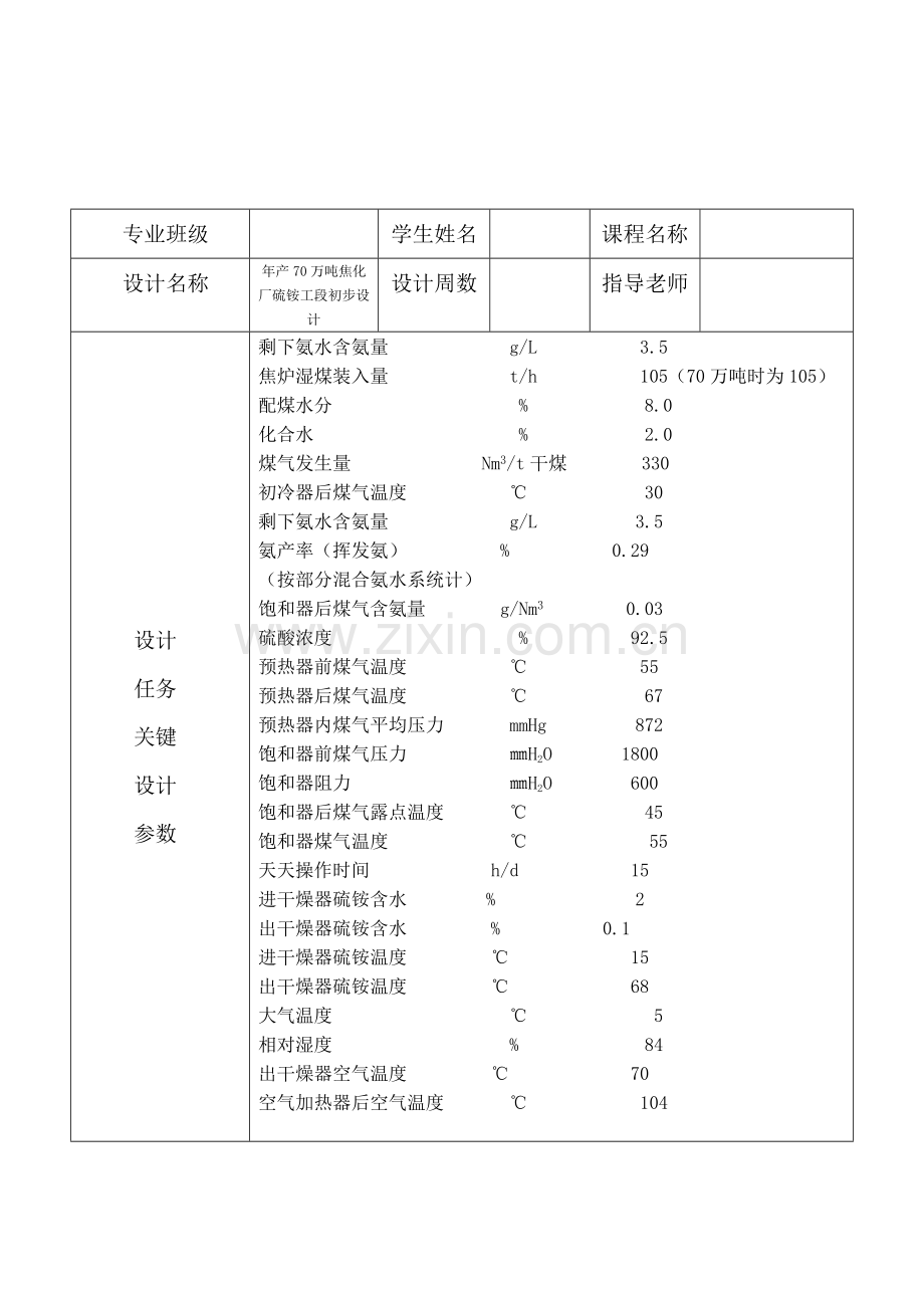 年产焦炭70万吨焦化厂回收车间硫铵工段的工艺设计样本.doc_第1页