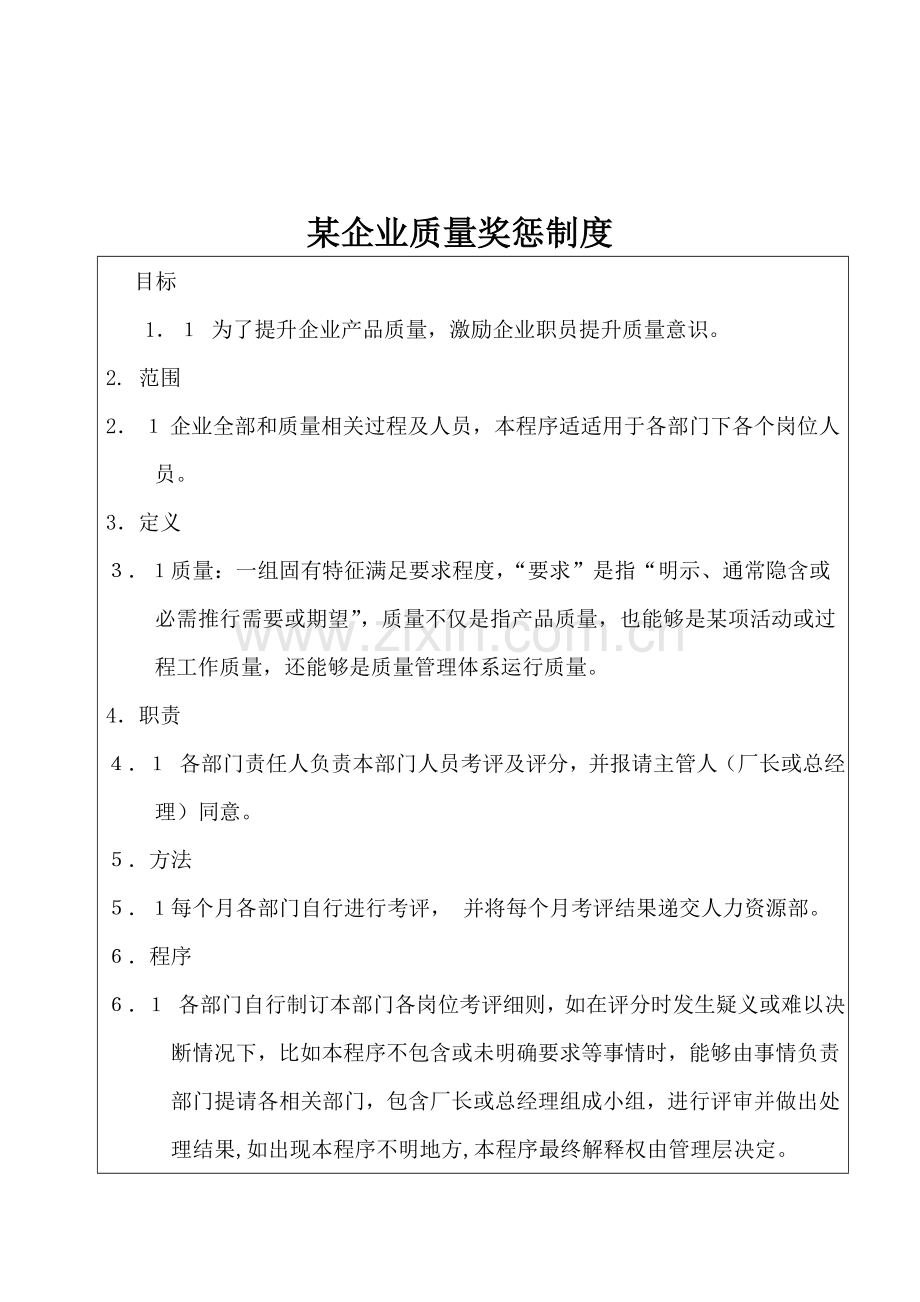 公司实施质量奖惩制度规范样本.doc_第1页