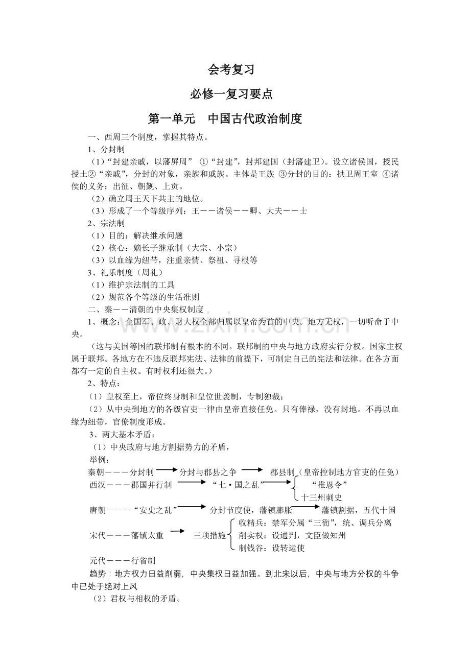 高中历史岳麓版学业水平考试必修一复习要点.doc_第1页