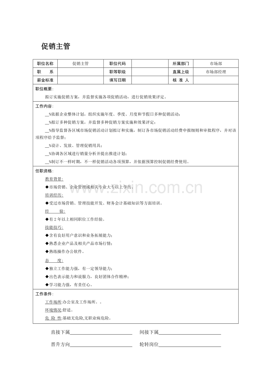 促销主管岗位职责样本.doc_第1页