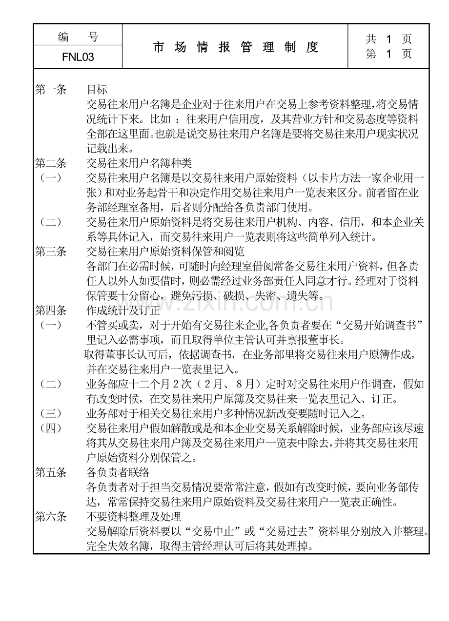 企业市场营销情报管理制度样本.doc_第1页