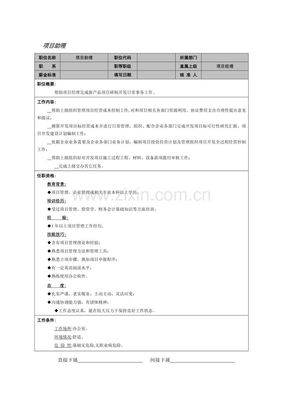 项目助理岗位说明书样本.doc_第1页