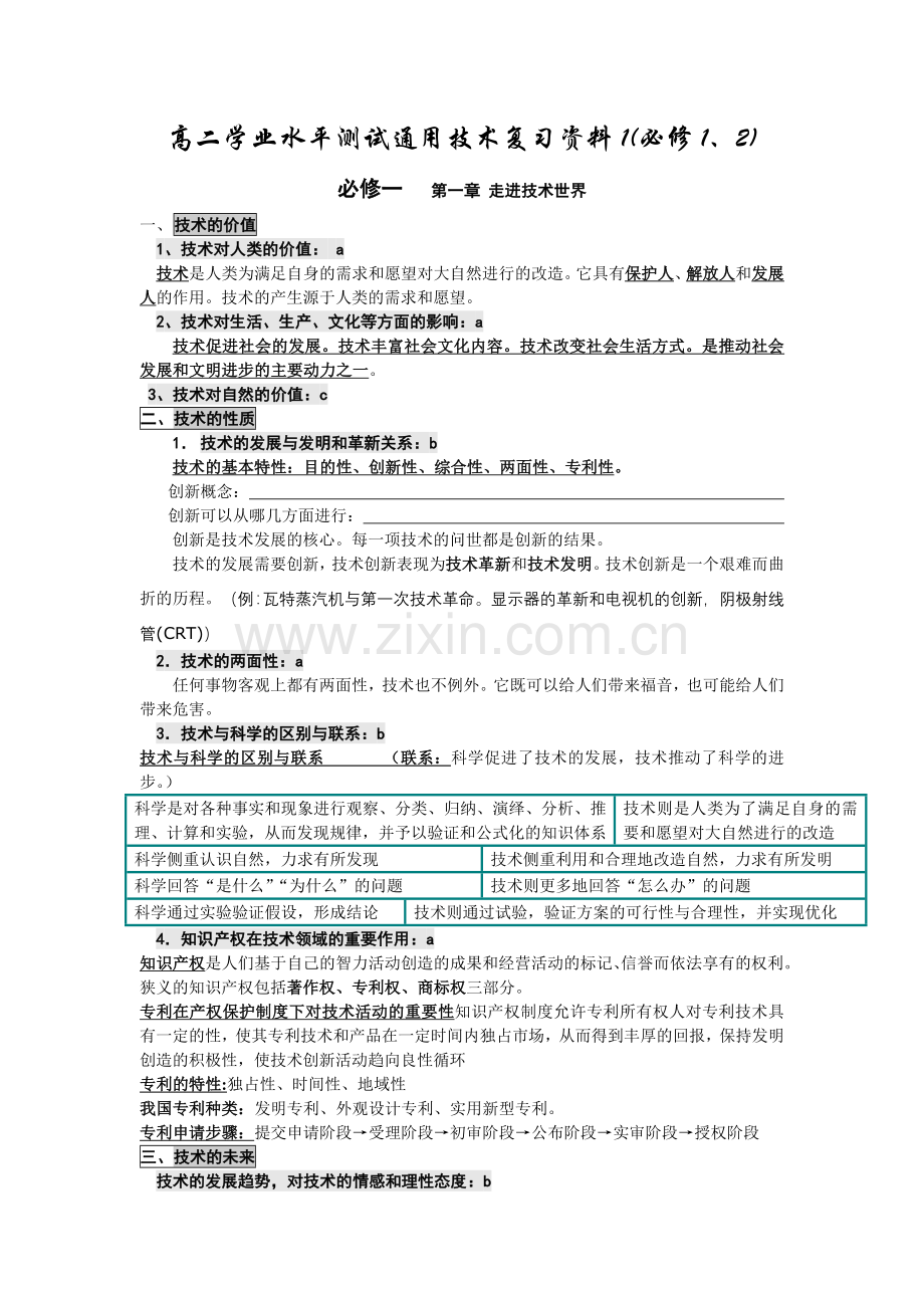 高二学业水平测试通用技术复习资料1必修12模板.doc_第1页