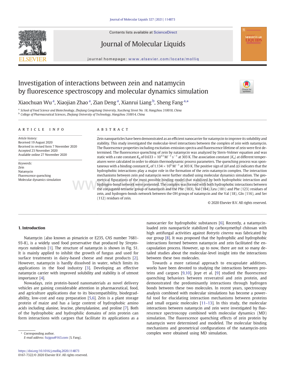 Investigation of interactions between zein and natamycin by fluorescence.pdf_第1页