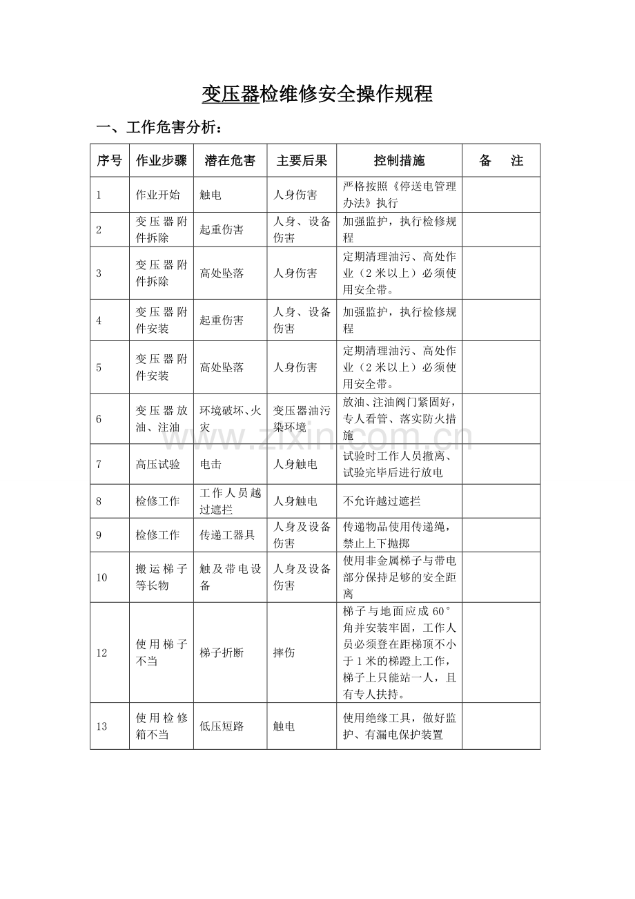 变压器检修安全操作规程.doc_第1页