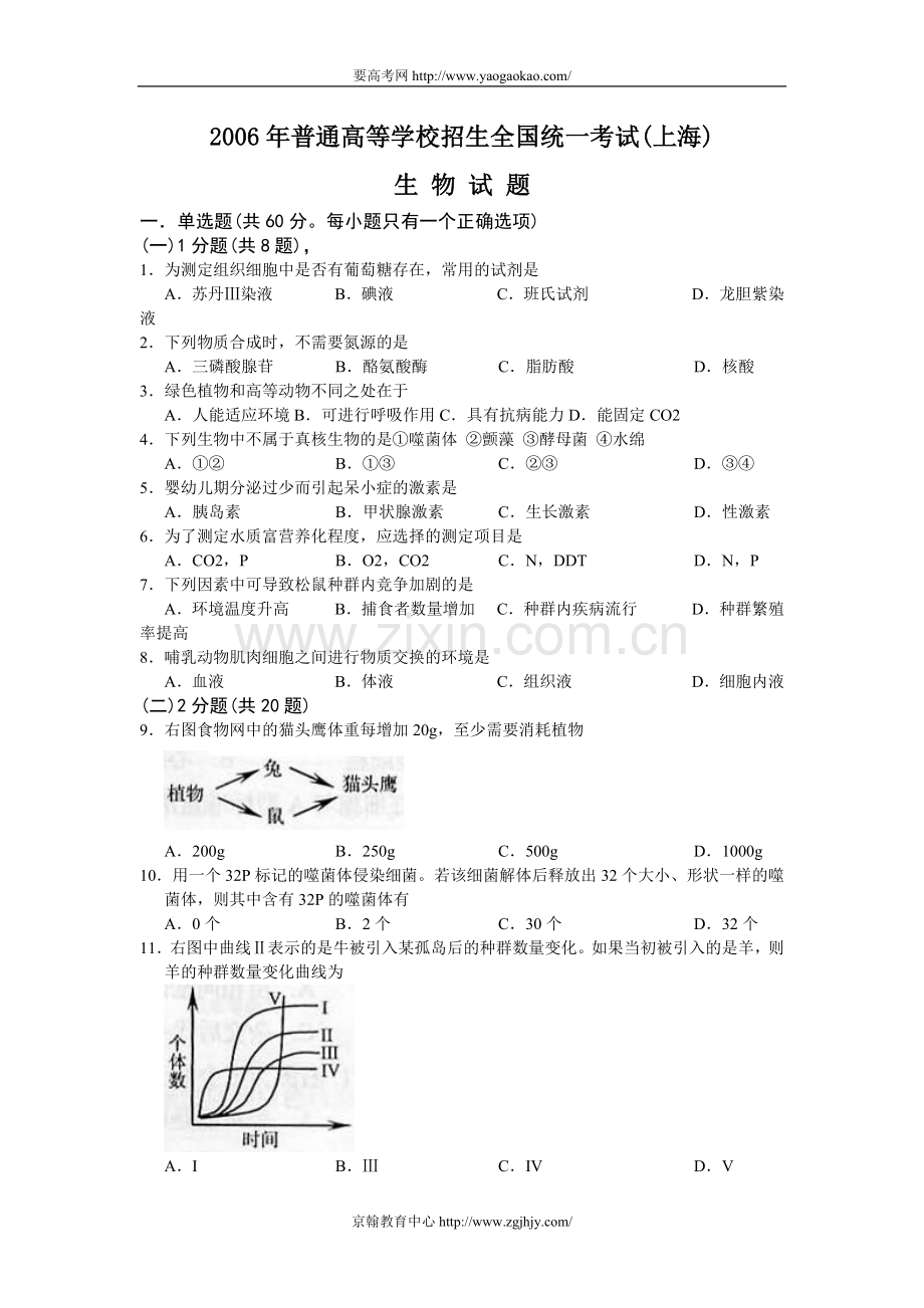 上海高考生物试题及答案.doc_第1页