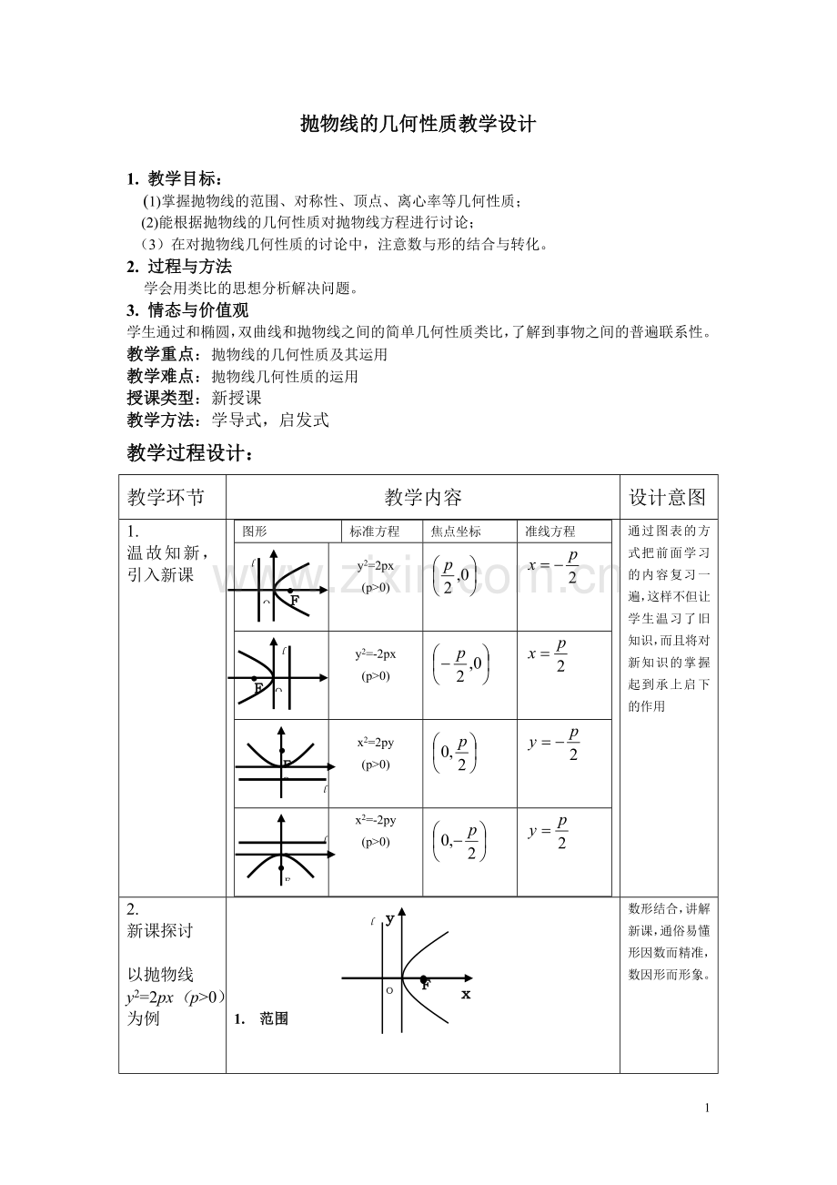 抛物线的几何性质教案word版本.doc_第1页