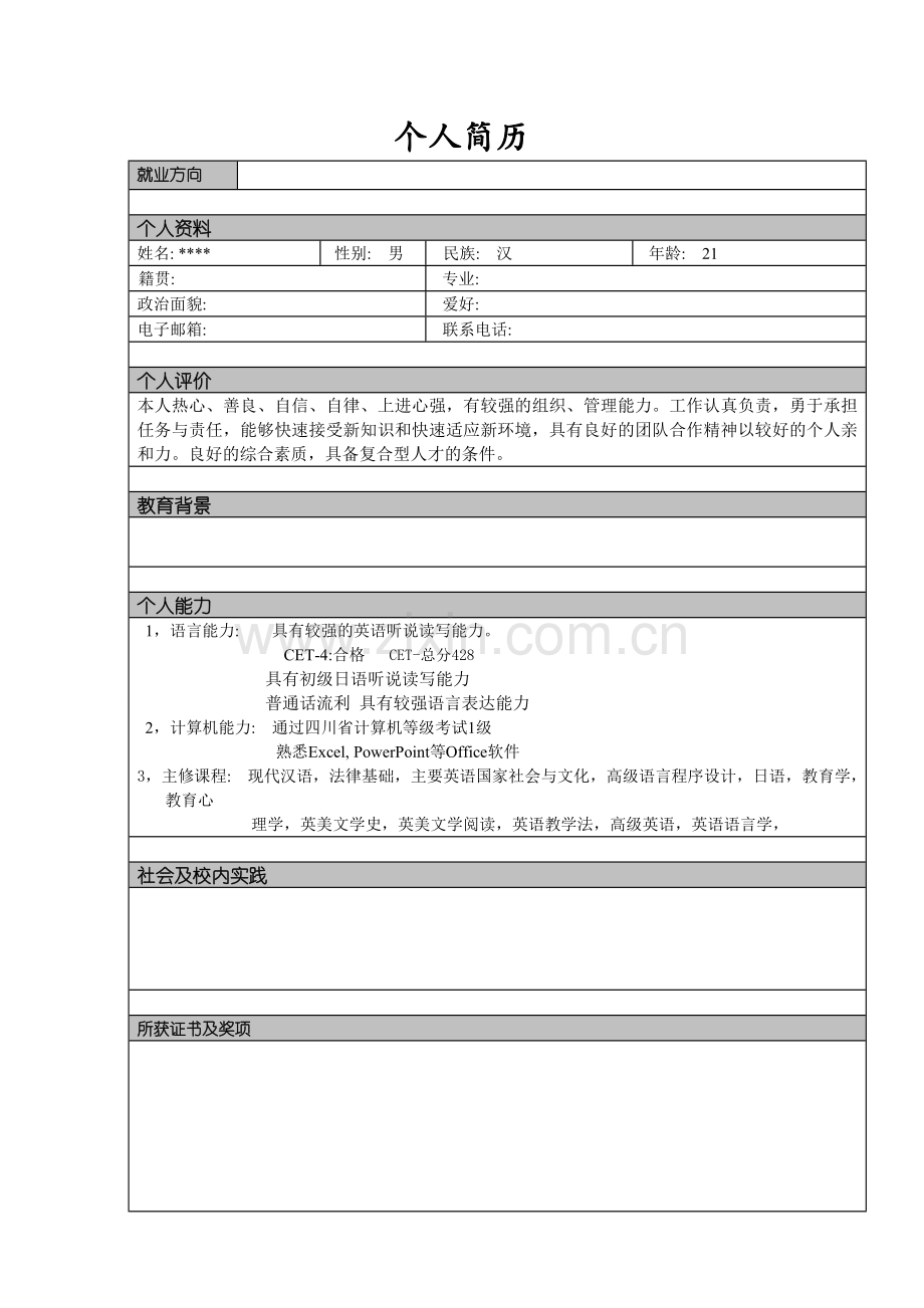 大学生毕业应聘个人简历模板大全.doc_第2页