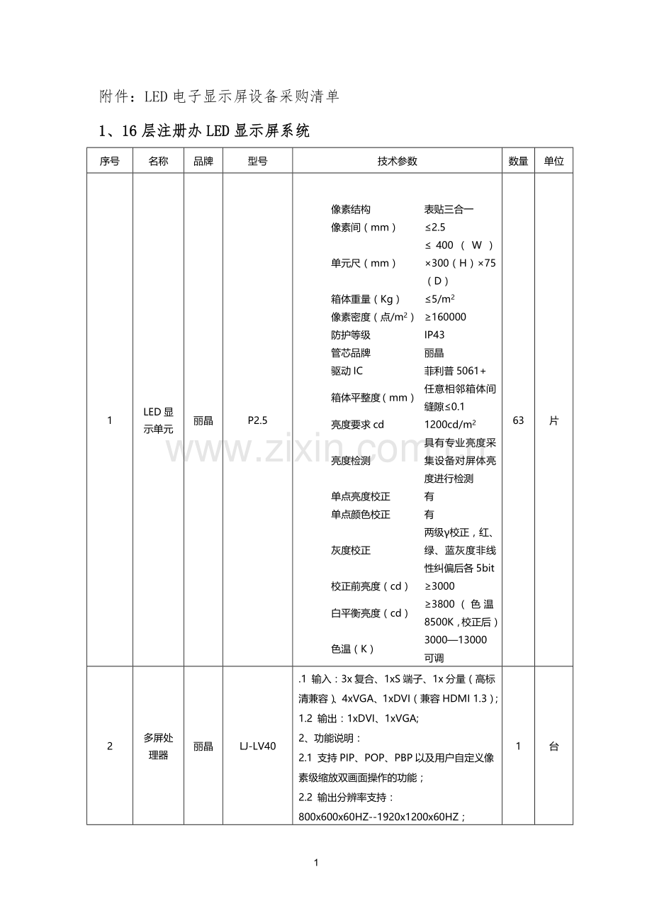 监控系统设备采购清单.doc_第1页