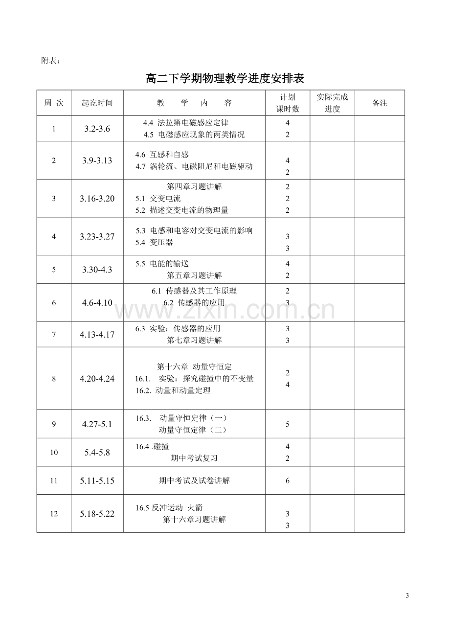 下学期高二物理教学计划及进度.doc_第3页