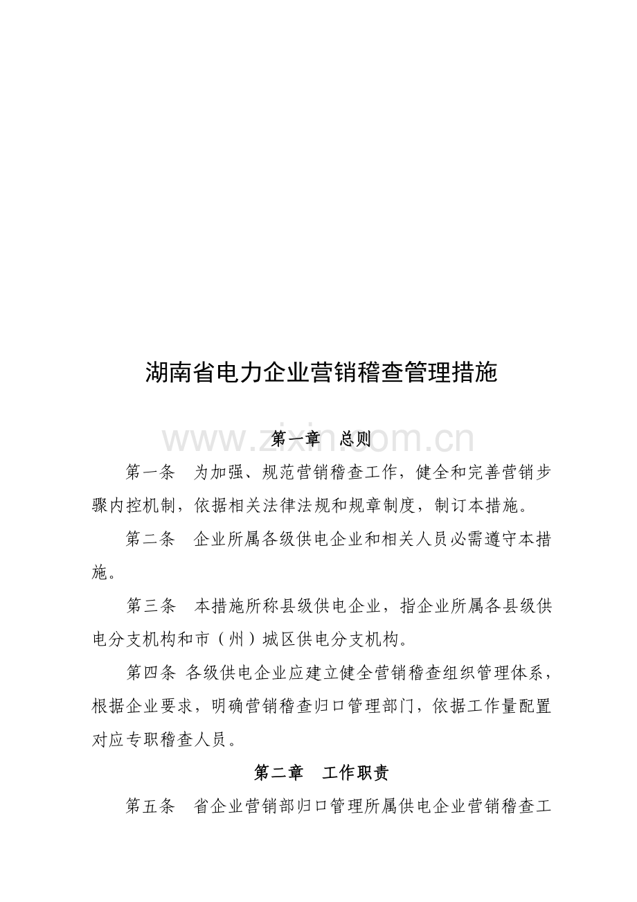 湖南省电力公司营销稽查管理制度样本.doc_第1页