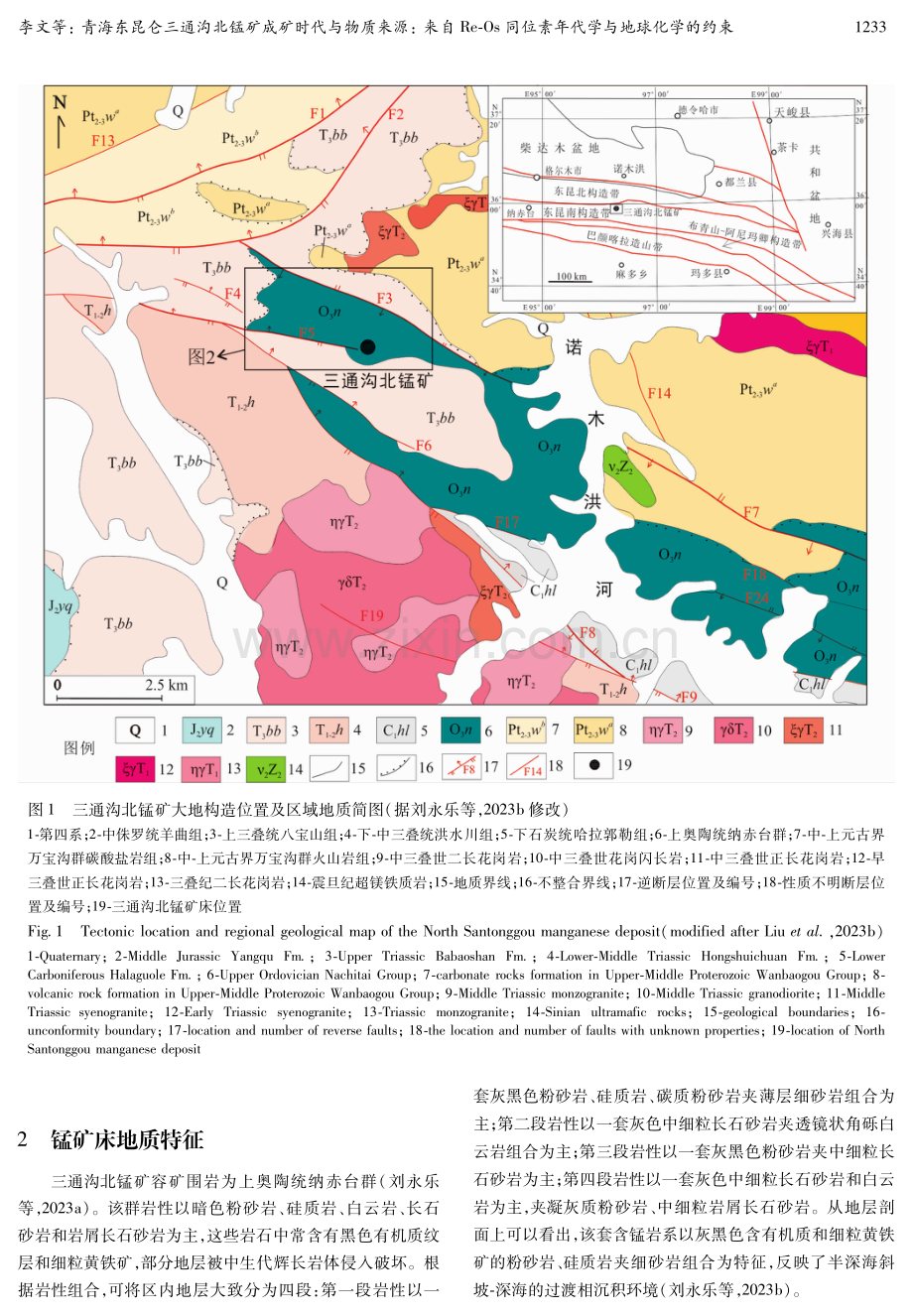 青海东昆仑三通沟北锰矿成矿时代与物质来源：来自Re-Os同位素年代学与地球化学的约束.pdf_第3页