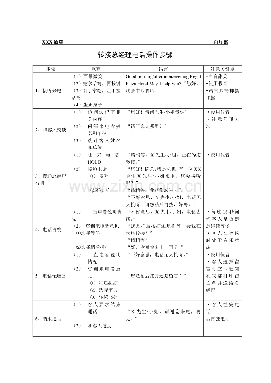 总台转接总经理电话操作流程样本.doc_第1页