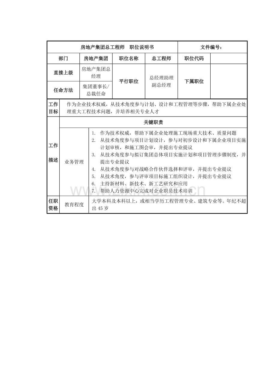 总工程师的职位说明书样本.doc_第1页