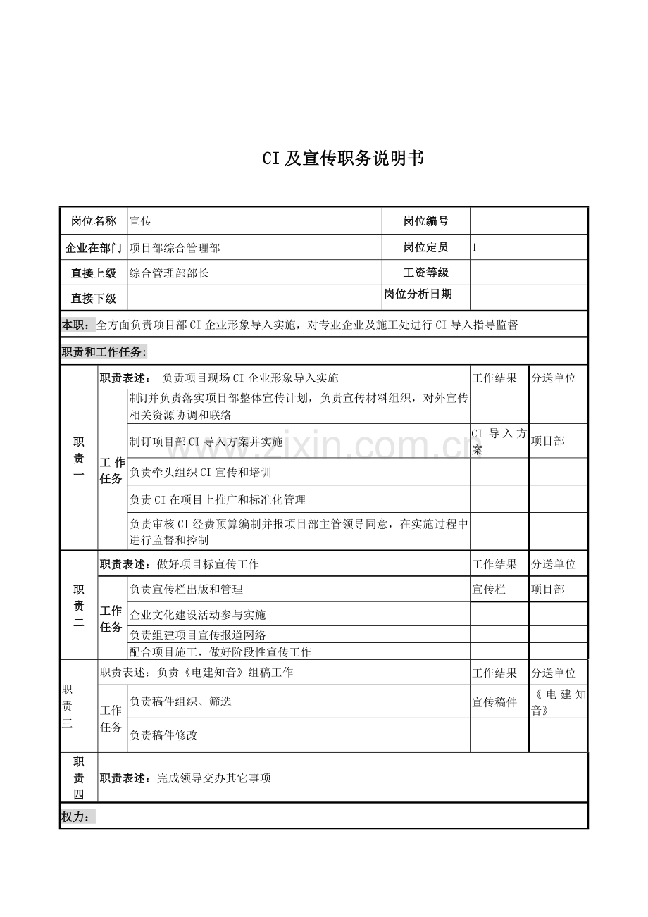 项目部综合管理部宣传岗位职责样本.doc_第1页