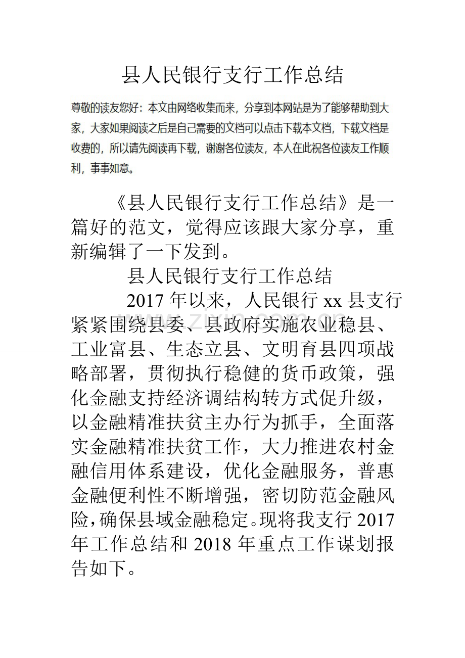 县人民银行支行工作总结.doc_第1页