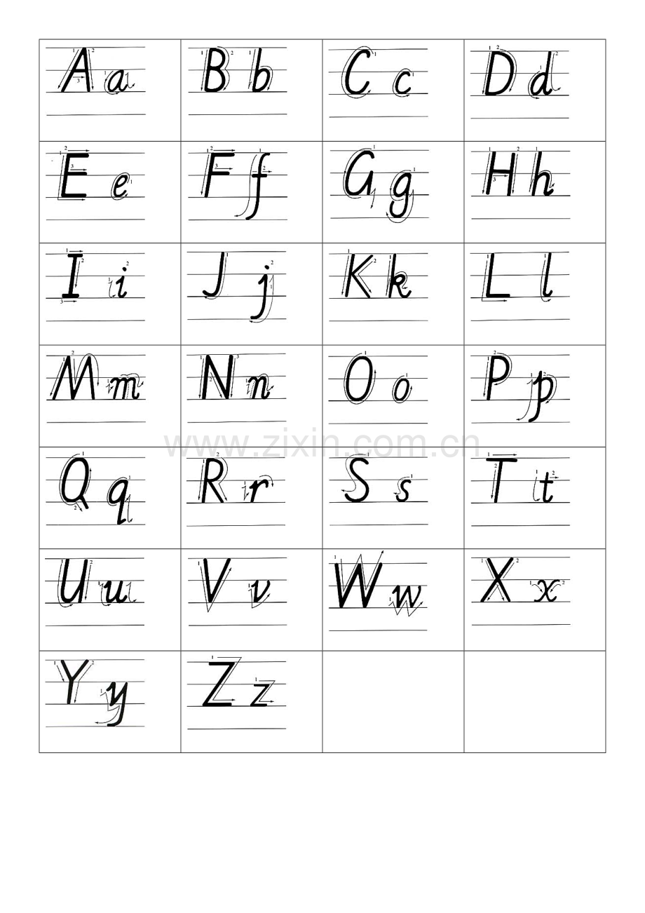 小学三年级英语26英文字母手写体描红字帖有笔顺可仿写.docx_第1页