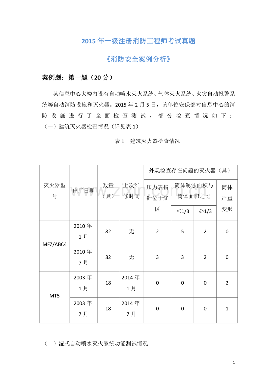 一级消防工程师考试消防安全案例分析真题及详细解析.docx_第1页