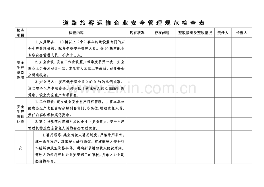 客运企业安全检查表.doc_第1页