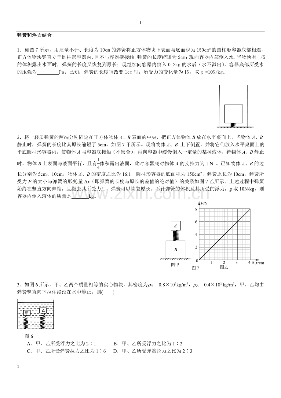 弹簧浮力问题(难题)知识分享.doc_第1页