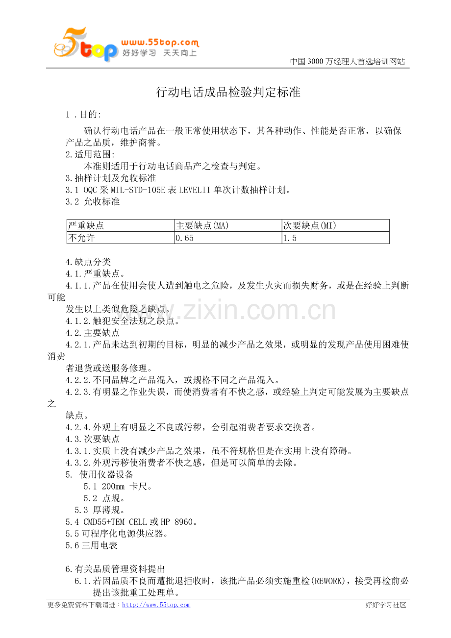 行动电话成品检验判定标准.doc_第1页