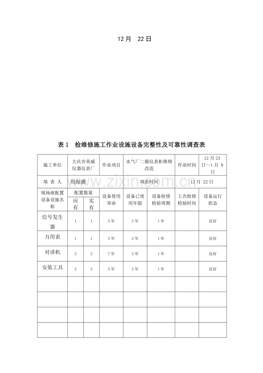 仪表厂维修施工作业风险评价报告书样本.doc_第2页