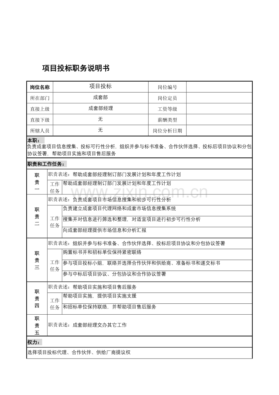 成套部项目投标岗位职责样本.doc_第1页