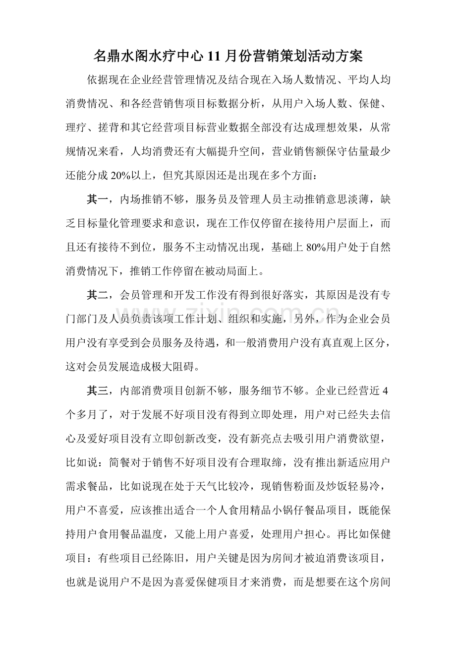 名鼎水阁水疗中心11月份营销策划活动方案样本.doc_第1页