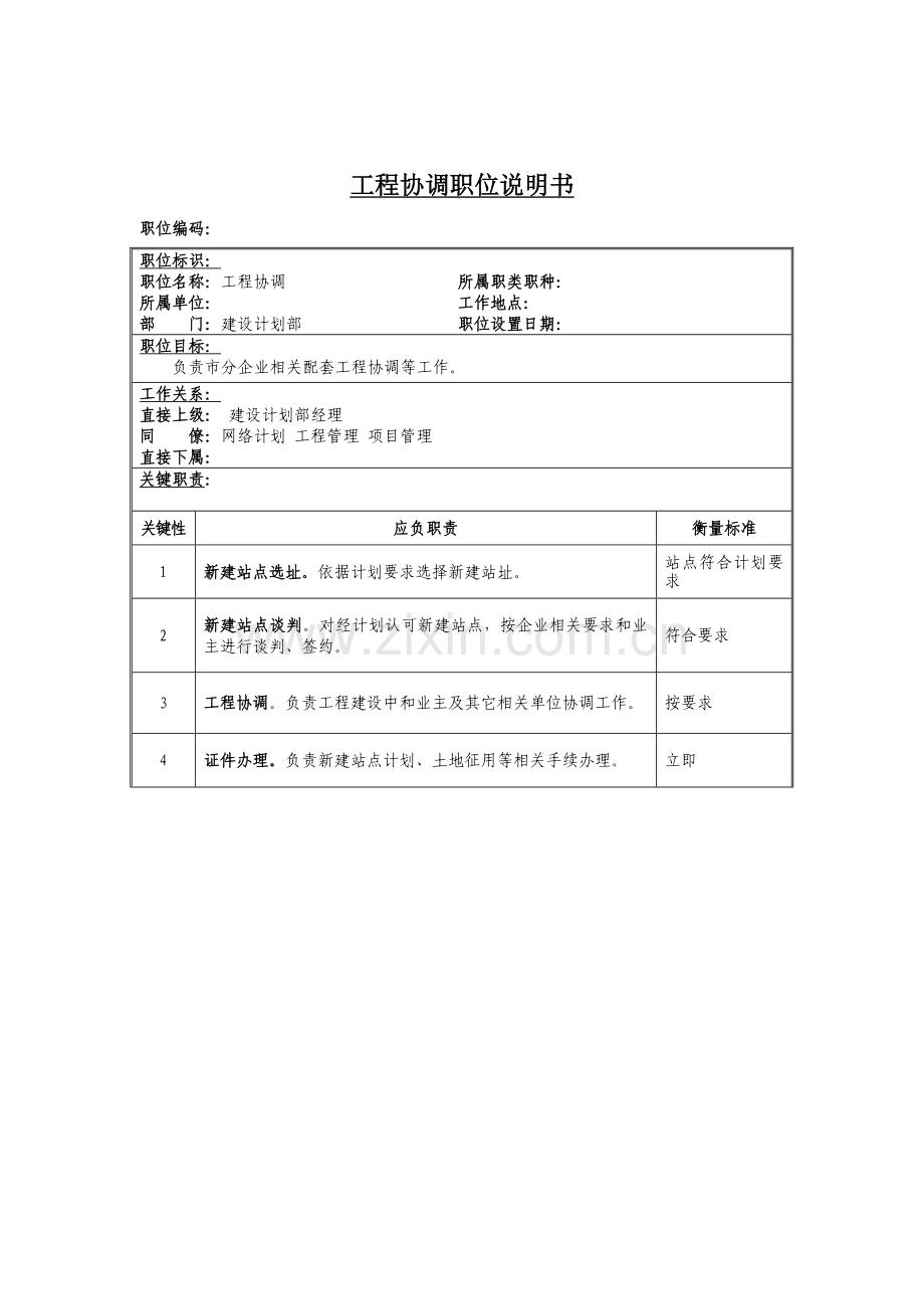 建设规划部工程协调岗位职责样本.doc_第1页