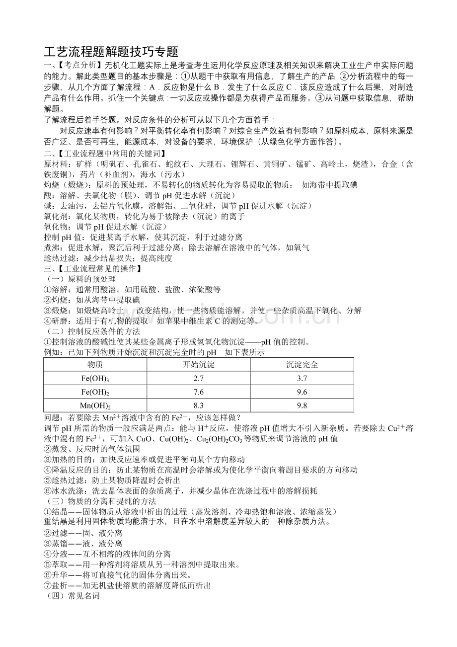 高考化学工艺流程题目解题方法指导资料.doc_第1页