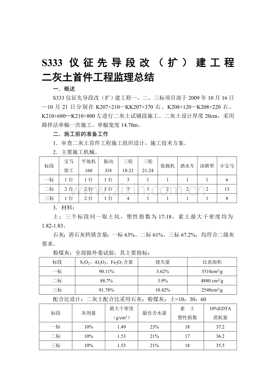 二灰土首件工程监理总结收集资料.doc_第1页