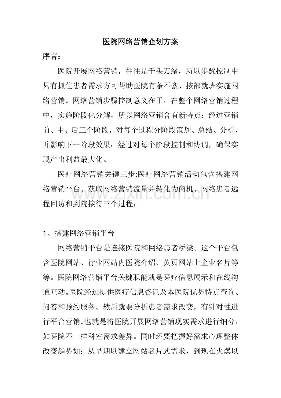 年度医院网络营销的企划方案样本.doc_第1页