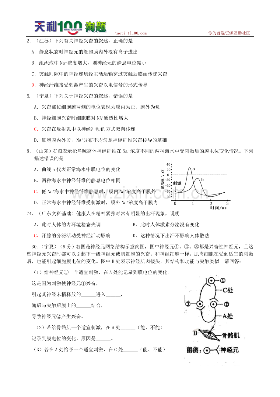 高考生物试题——稳态与环境分章分节整理汇编.doc_第2页