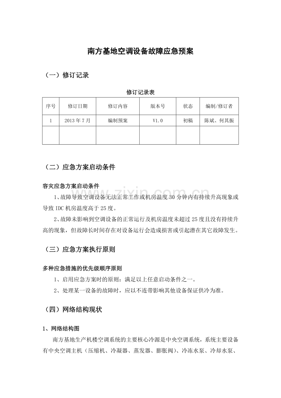 南方基地空调设备故障应急预案V10.doc_第1页