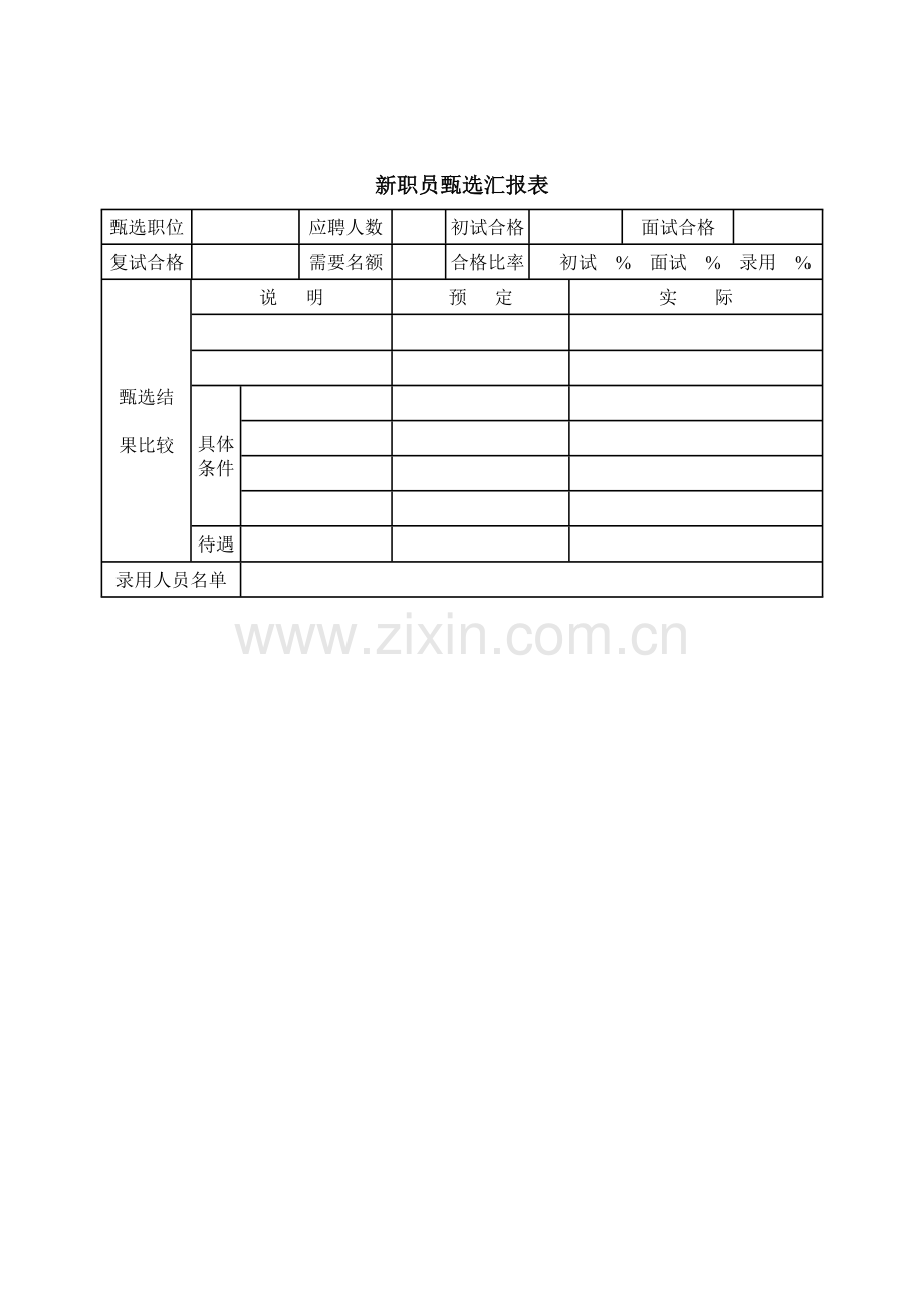 公司新员工甄选管理报告表样本.doc_第1页