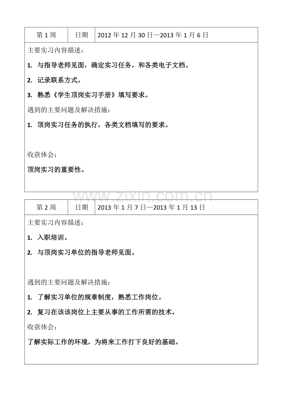 顶岗实习手册填写内容学生周记.doc_第1页