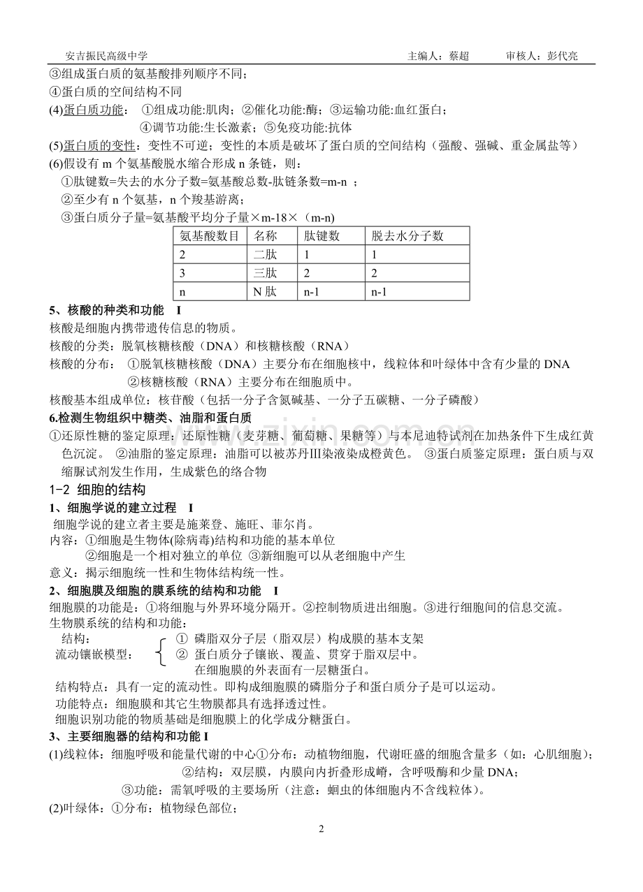 浙教版高中生物必修1知识点复习进程.doc_第2页