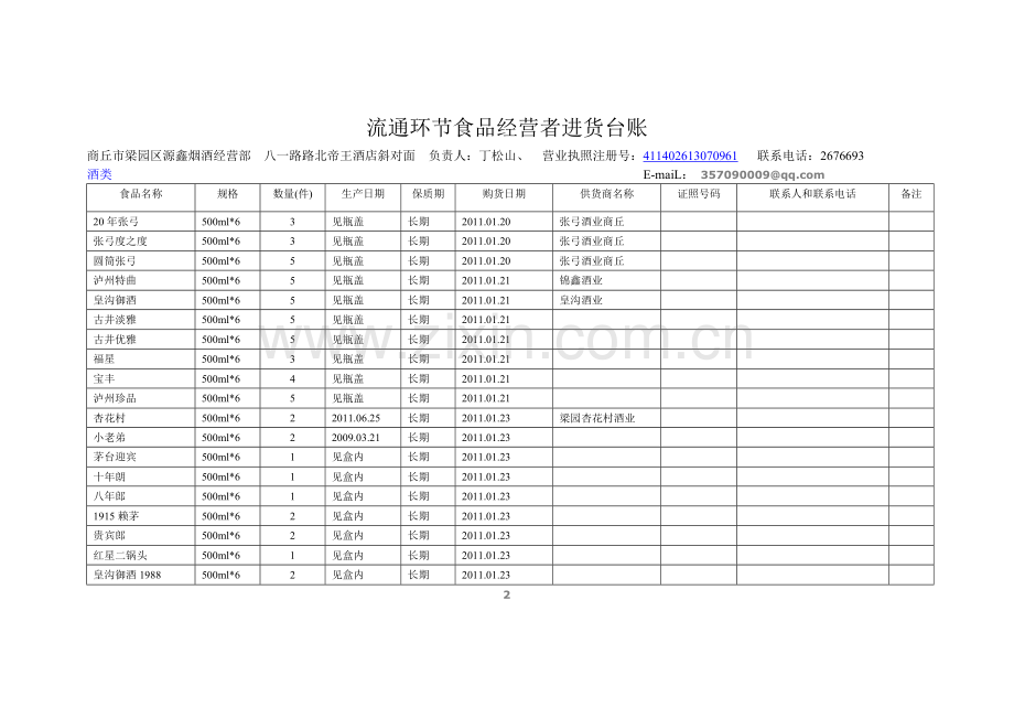 食品流通进货台帐.doc_第2页